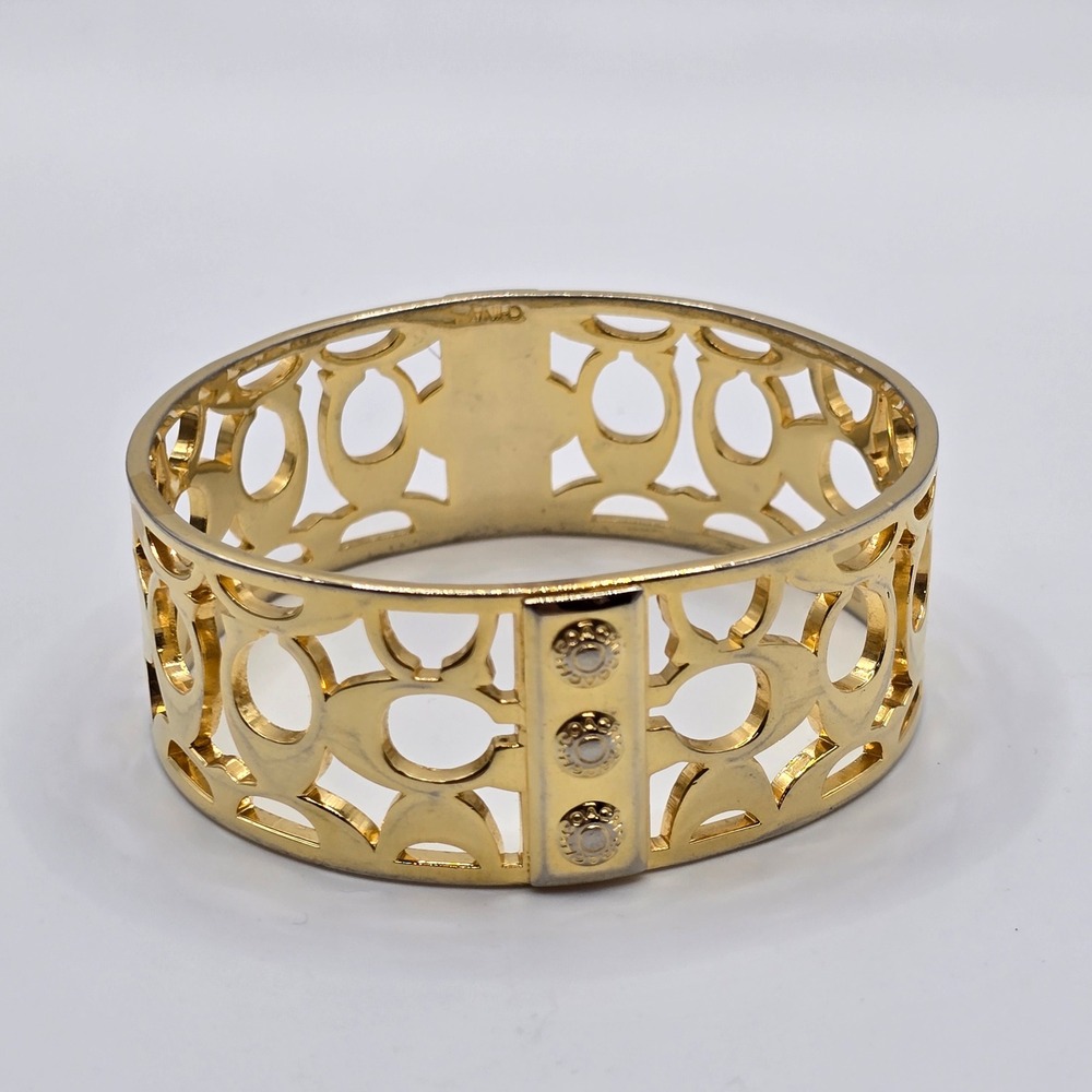 Coach Bangle Bracelet Women Gold Signature C Cutout Openwork Triple Stud